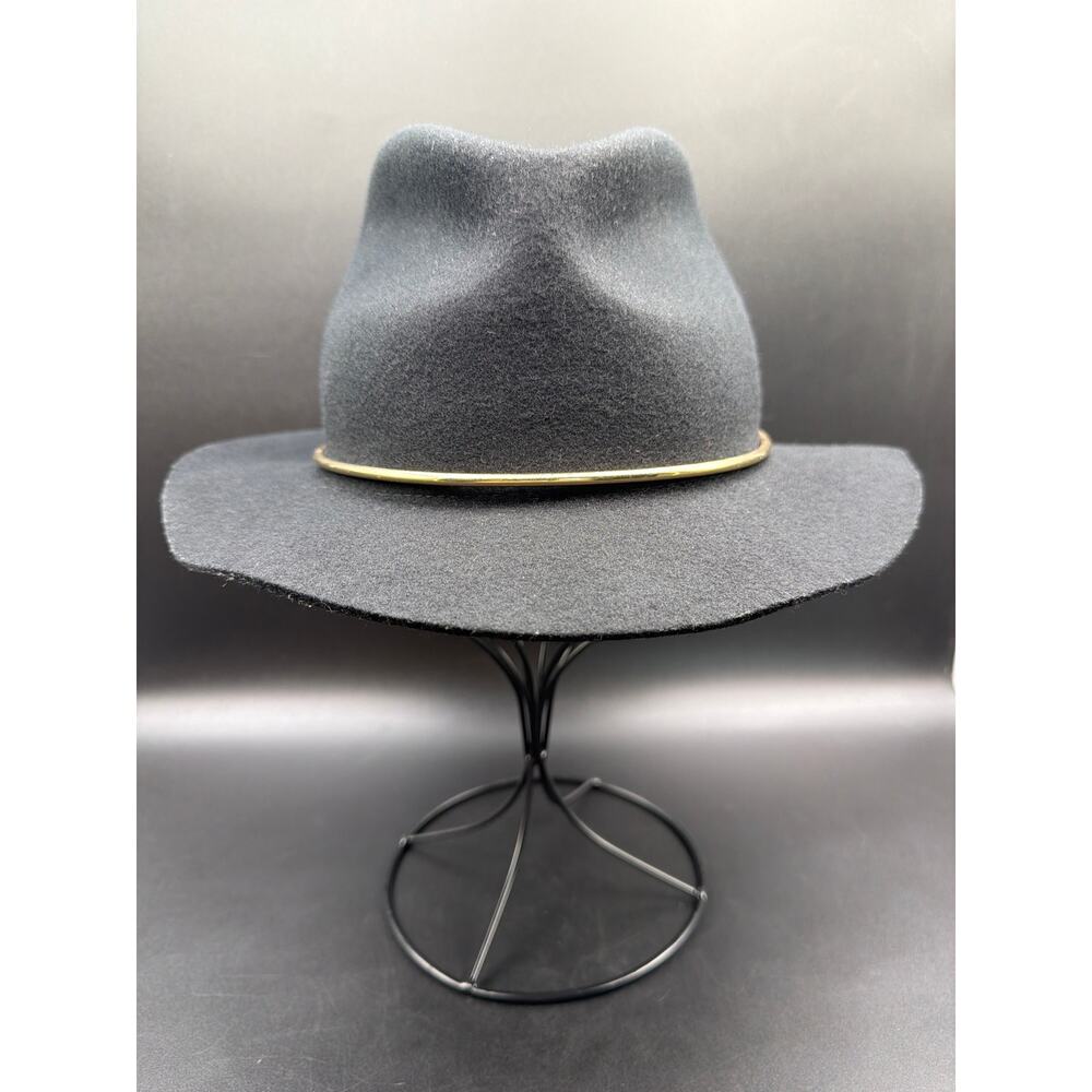 Seeberger 100% Wool Fedora Hat Black Gold Tone Band Womens Size 7 56cm